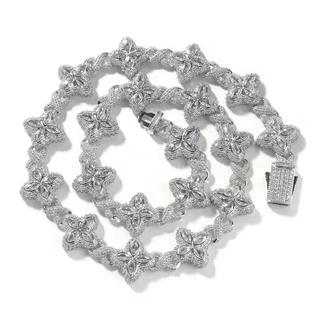 Silver Men Clover Chain Necklace 20inch